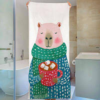 Рушник великий з принтом 150х70 см Капібара з какао