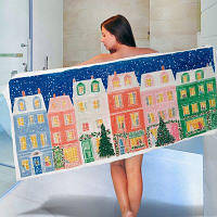 Рушник великий з принтом 150х70 см Зимові будиночки