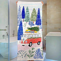 Рушник великий з принтом 150х70 см Фольксваген і ялинки