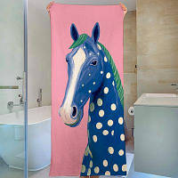 Рушник великий з принтом 150х70 см Синій кінь
