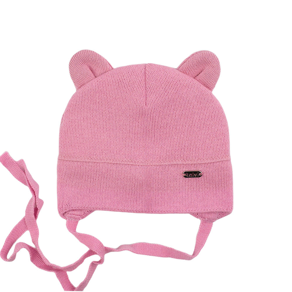 Дитяча шапка для новонароджених малюків тепла шапочка з вушками об'єм 36-38 см (0-2 місяці) Ніккі Talvi рожевий, фото 1