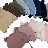 Дитяча шапка для новонароджених малюків тепла шапочка з вушками об'єм 36-38 см (0-2 місяці) Ніккі Talvi рожевий, фото 3