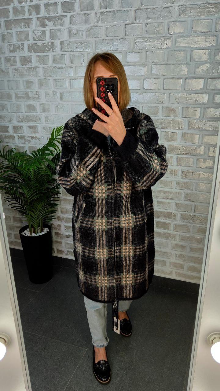 Осінній стильний кардиган із альпаки в клітинку | Єдиний розмір 46–52