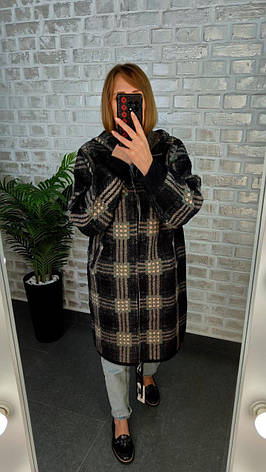 Осінній стильний кардиган із альпаки в клітинку | Єдиний розмір 46–52, фото 1