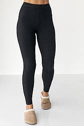 В'язані трикотажні лосини в рубчик — чорний колір, ONE SIZE (є розміри)