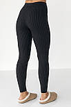 В'язані трикотажні лосини в рубчик — чорний колір, ONE SIZE (є розміри), фото 2