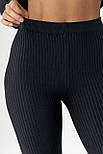 В'язані трикотажні лосини в рубчик — чорний колір, ONE SIZE (є розміри), фото 4