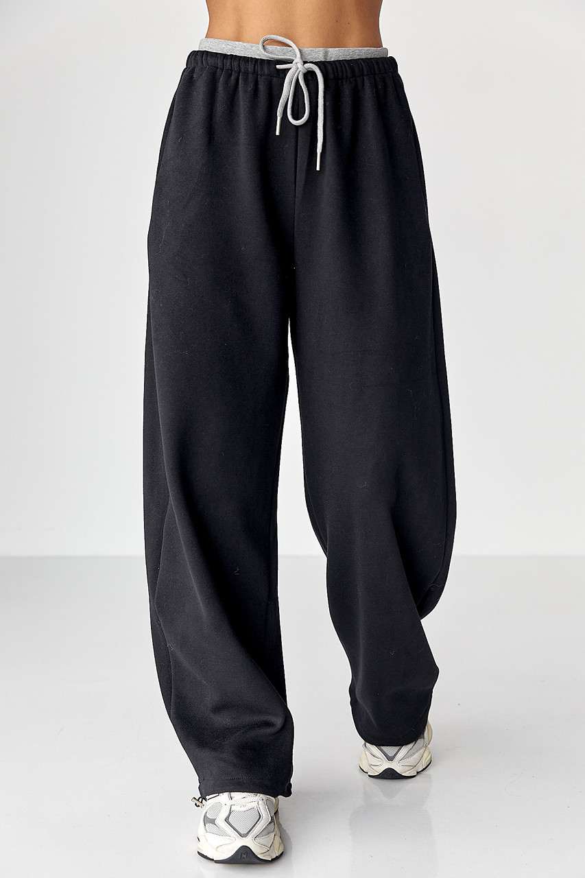 Широкі спортивні штани з начосом — чорний колір, L (є розміри), фото 1