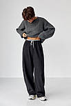 Широкі спортивні штани з начосом — чорний колір, L (є розміри), фото 3