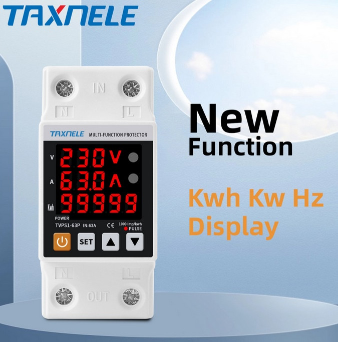 Регульоване цифрове реле напруги TAXNELE TVPS1-63P (63А) на DIN-рейку, фото 1