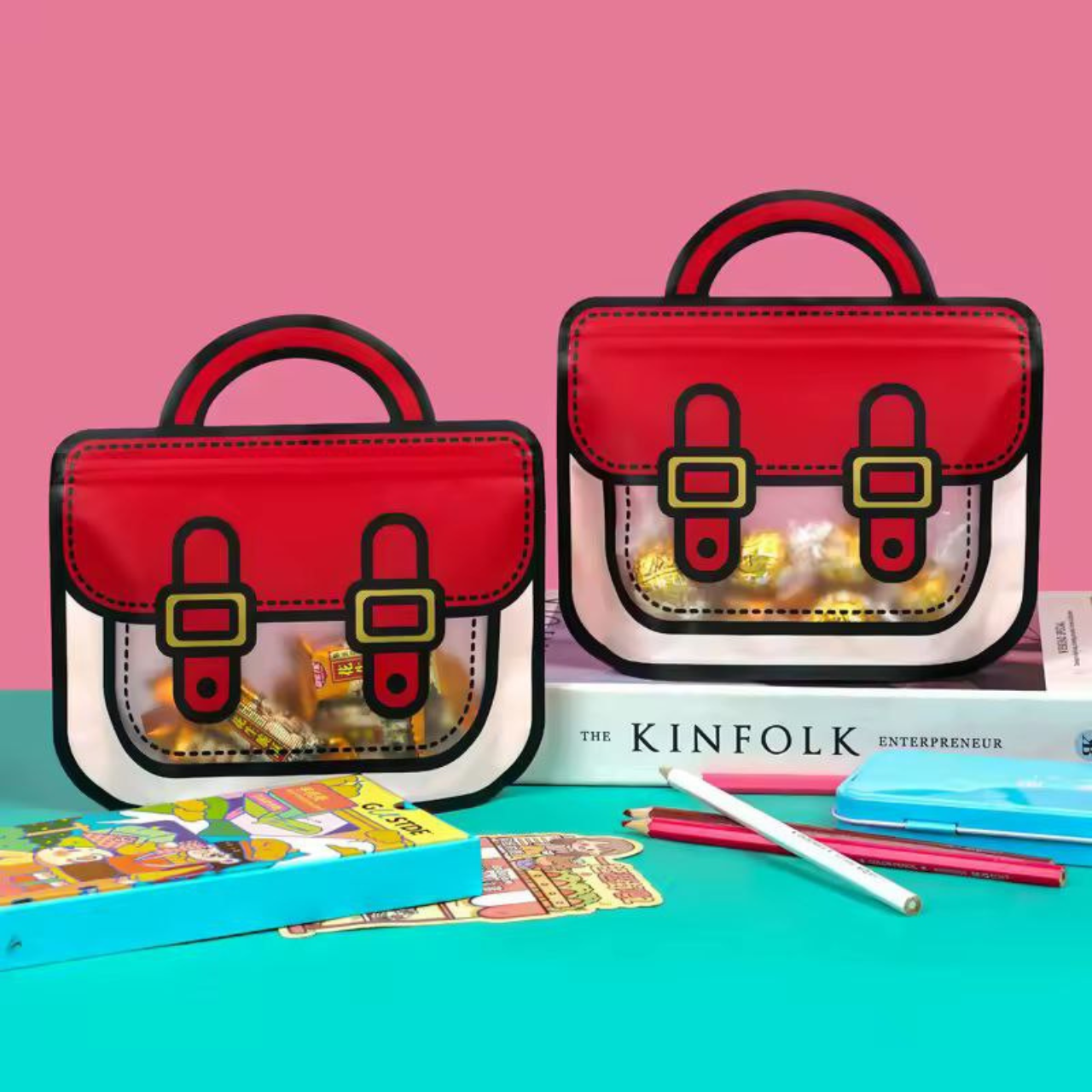 Пакет дитячий подарунковий з зип застібкою Портфель 18,5х19,5 см поліетиленова сумочка для частування, фото 1