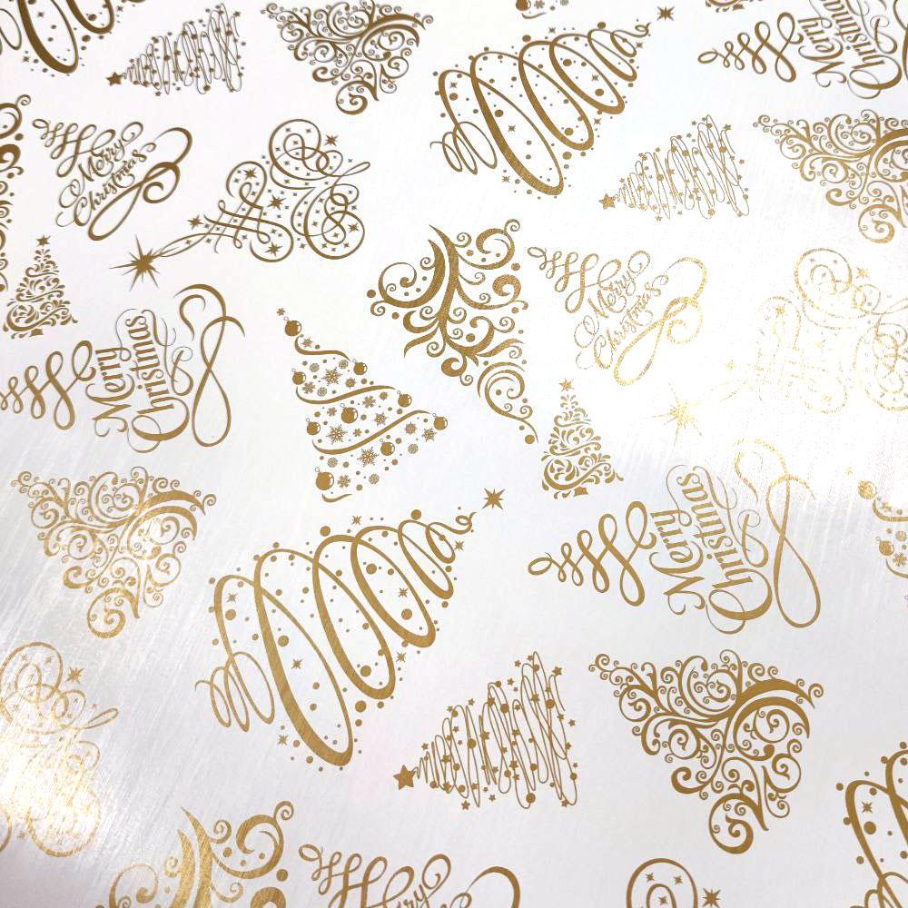 Подарунковий папір новорічний, бронза, № 173 Різдвяні ялинки, фото 1