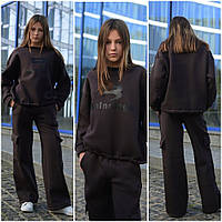 Детский теплый спортивный костюм на девочку с лампасами овесайз прямые штаны с карманами и кофта 10-14 лет.