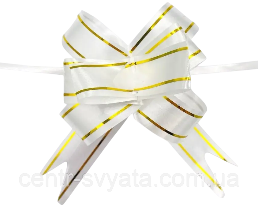 Бант подарунковий "Білий з золотими смугами" 10х4,7 см, упаковка 10 шт