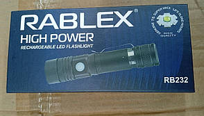 Ліхтар ручний RB-232 з удароміцним корпусом 3 режими бічна кнопка акумулятор 18650 Чорний, фото 4