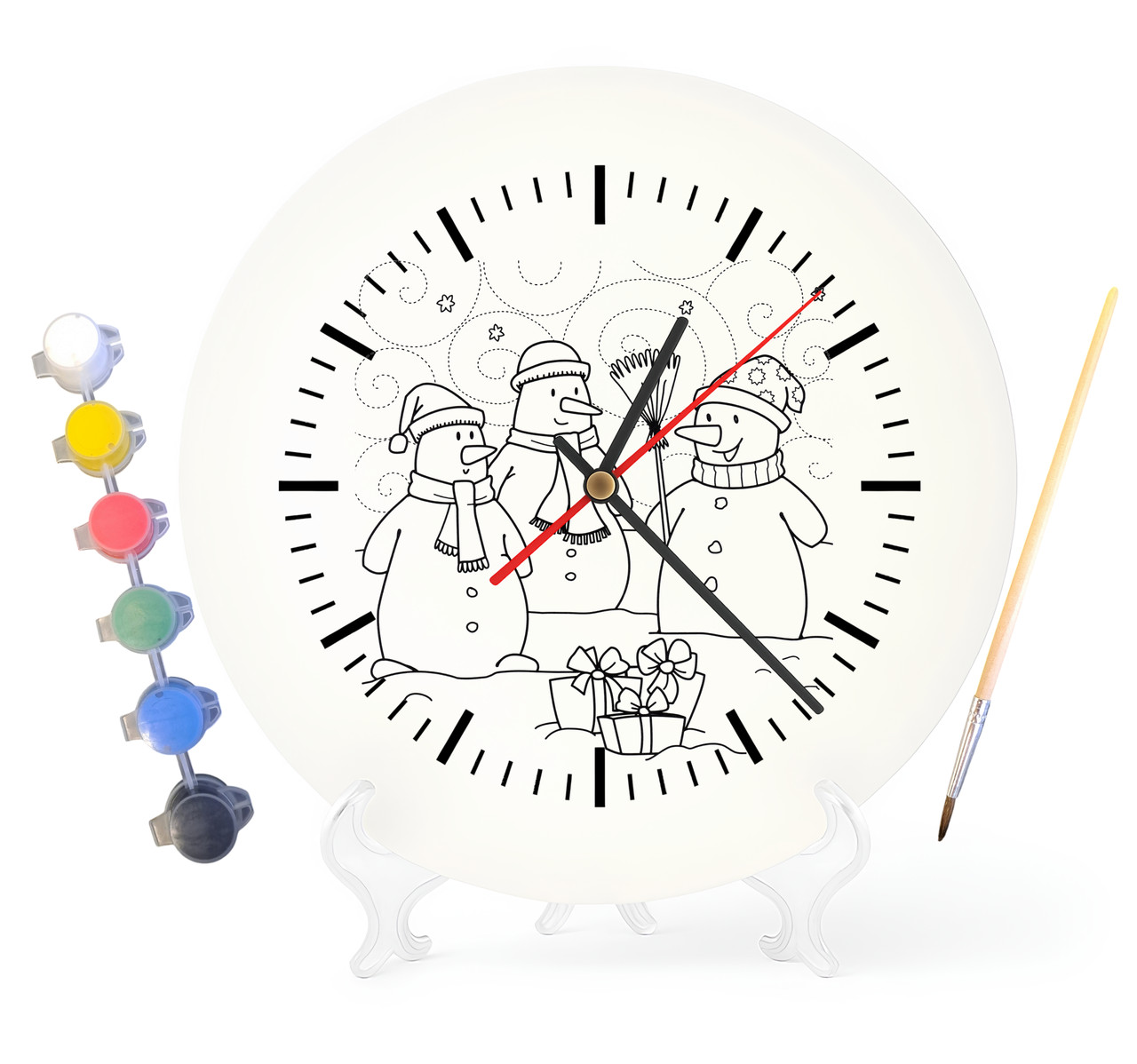Дитячий набір для творчості годинник розмальовка Різдвяні сніговики 30 см (Г0069), фото 1