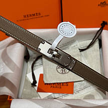 Жіночий коричневий сірий шкіряний ремінь Hermes Kelly 1.8 см зі срібною пряжкою ермес гермес, фото 4