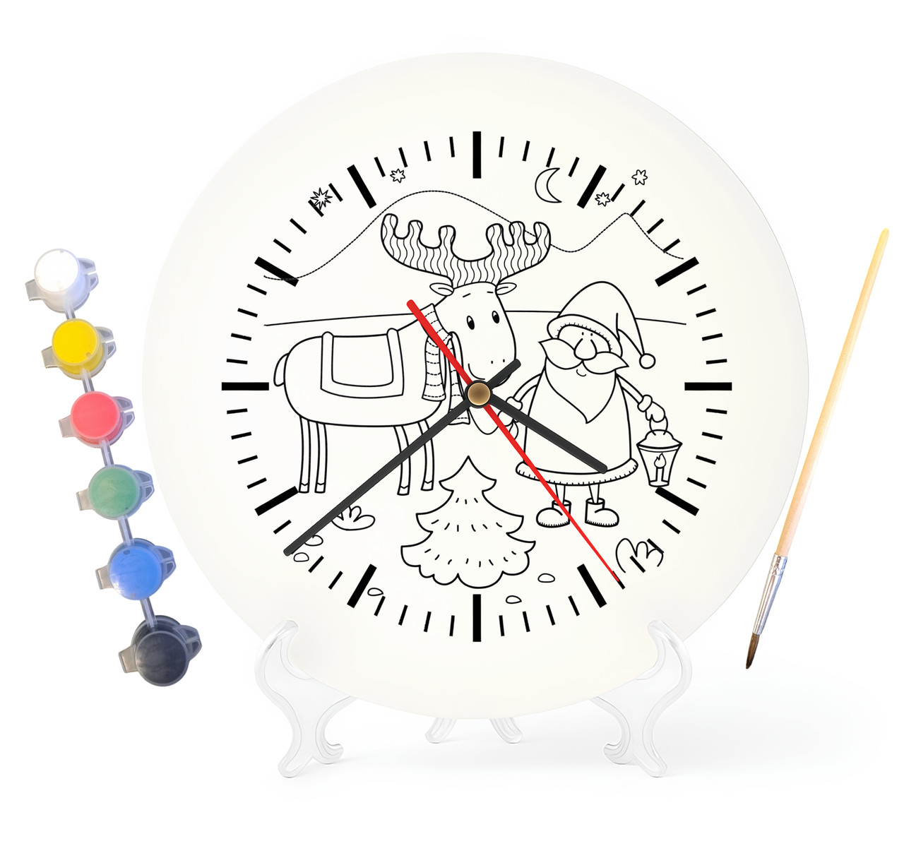 Дитячий набір для творчості годинник розмальовка Санта і Рудольф 30 см (Г0070), фото 1