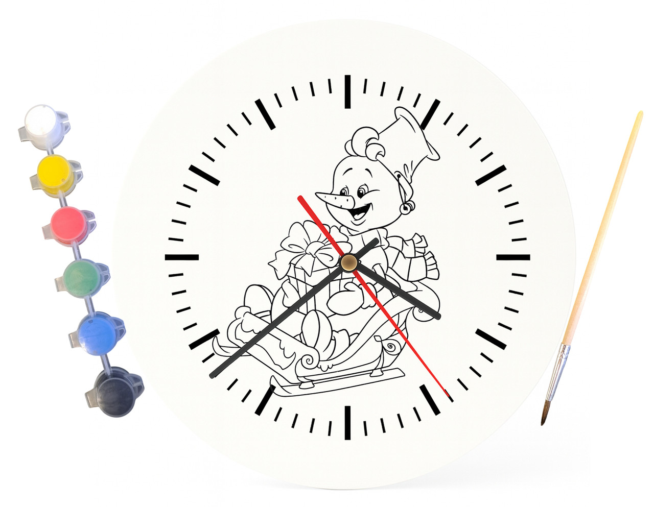 Дитячий набір для творчості годинник розмальовка Сніговик на санчатах 30 см (Г0071), фото 1