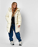 Зимовий пуховик для дівчинки на екопуху 8369 молоччного кольору, фото 7