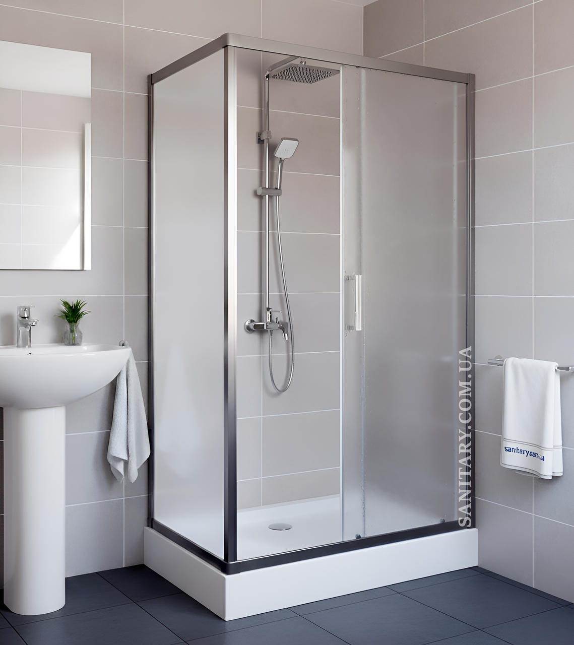 Душова кабіна 100х80х195 см Ko&Po 7007 прямокутна на низькому піддоні розсувні двері матове скло 5мм, фото 1