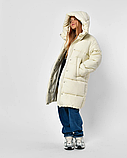 Зимовий пуховик для дівчинки на екопуху 8369 молоччного кольору, фото 9