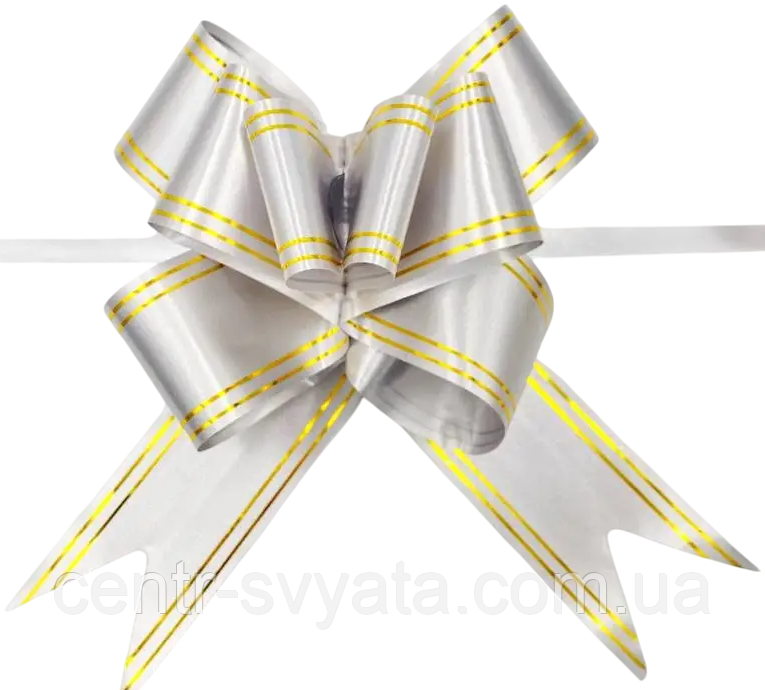 Бант подарунковий "Сірий з золотими смугами" 11х21,5 см