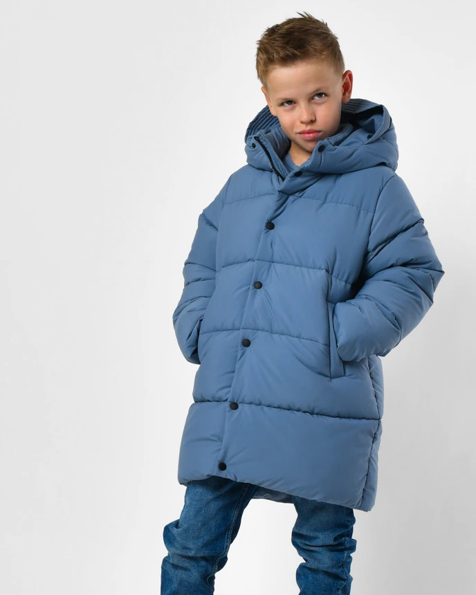 ️Класичний зимовий пуховик для хлопчика кольору джинс 8373, фото 1