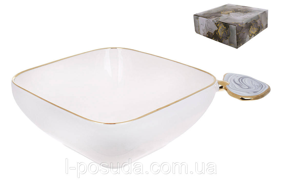 Чаша біла порцелянова з золотою облямівкою 17см, фото 1