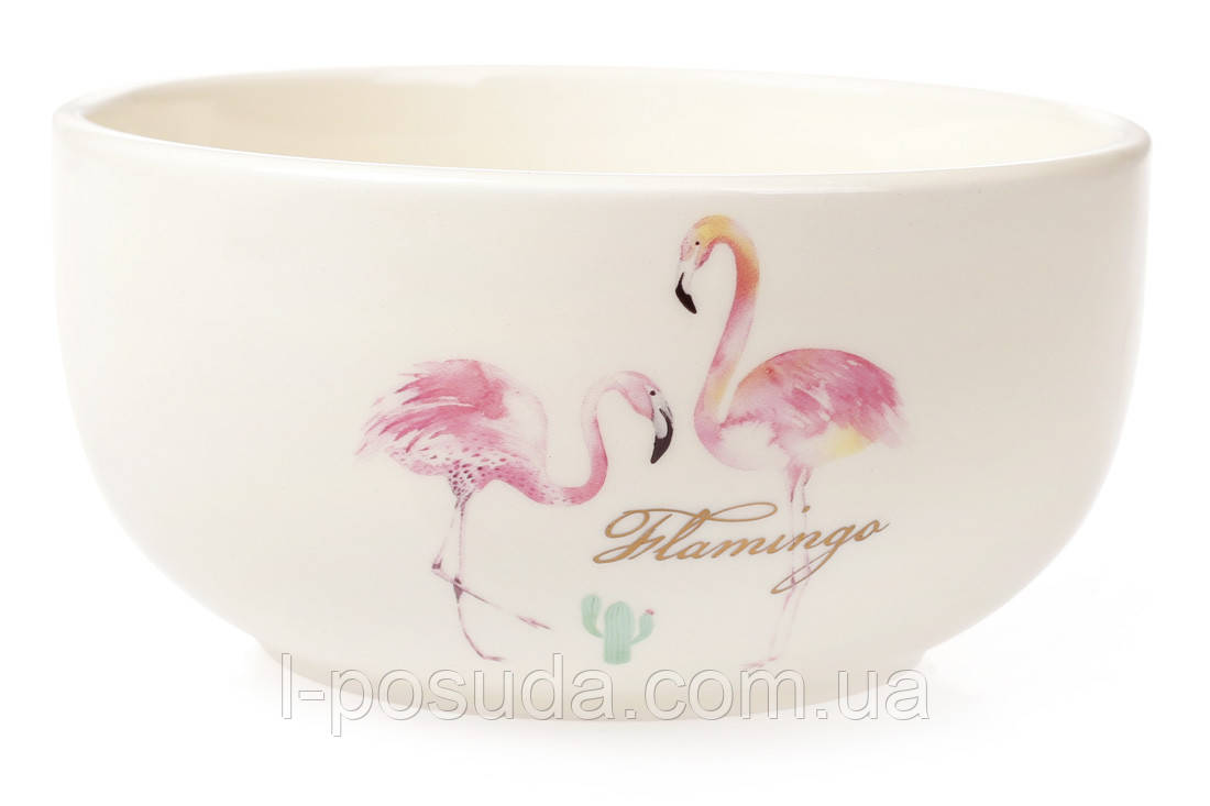 Чаша керамічна 550 мл Рожевий фламінго з золотим написом, фото 1