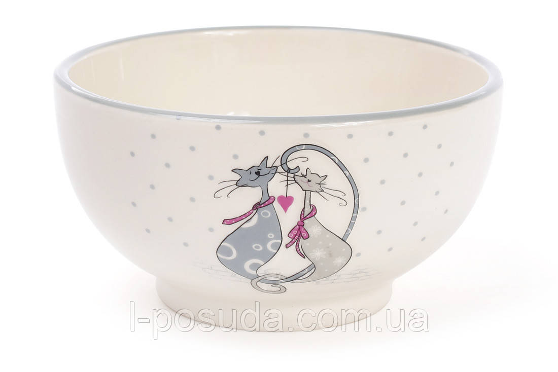 Миска керамічна 650 мл з об'ємним візерунком "Закохані коти", фото 1