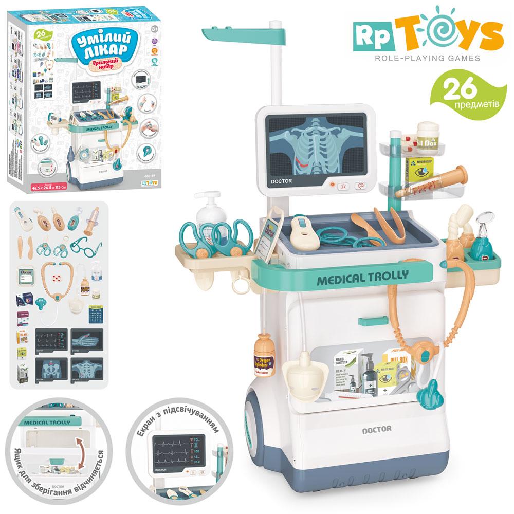 Набір лікаря 660-90 стіл-візок, рентген, стетоскоп, мед.інструменти,26пр.,муз.,світло,бат.,кор.,46-38, фото 1