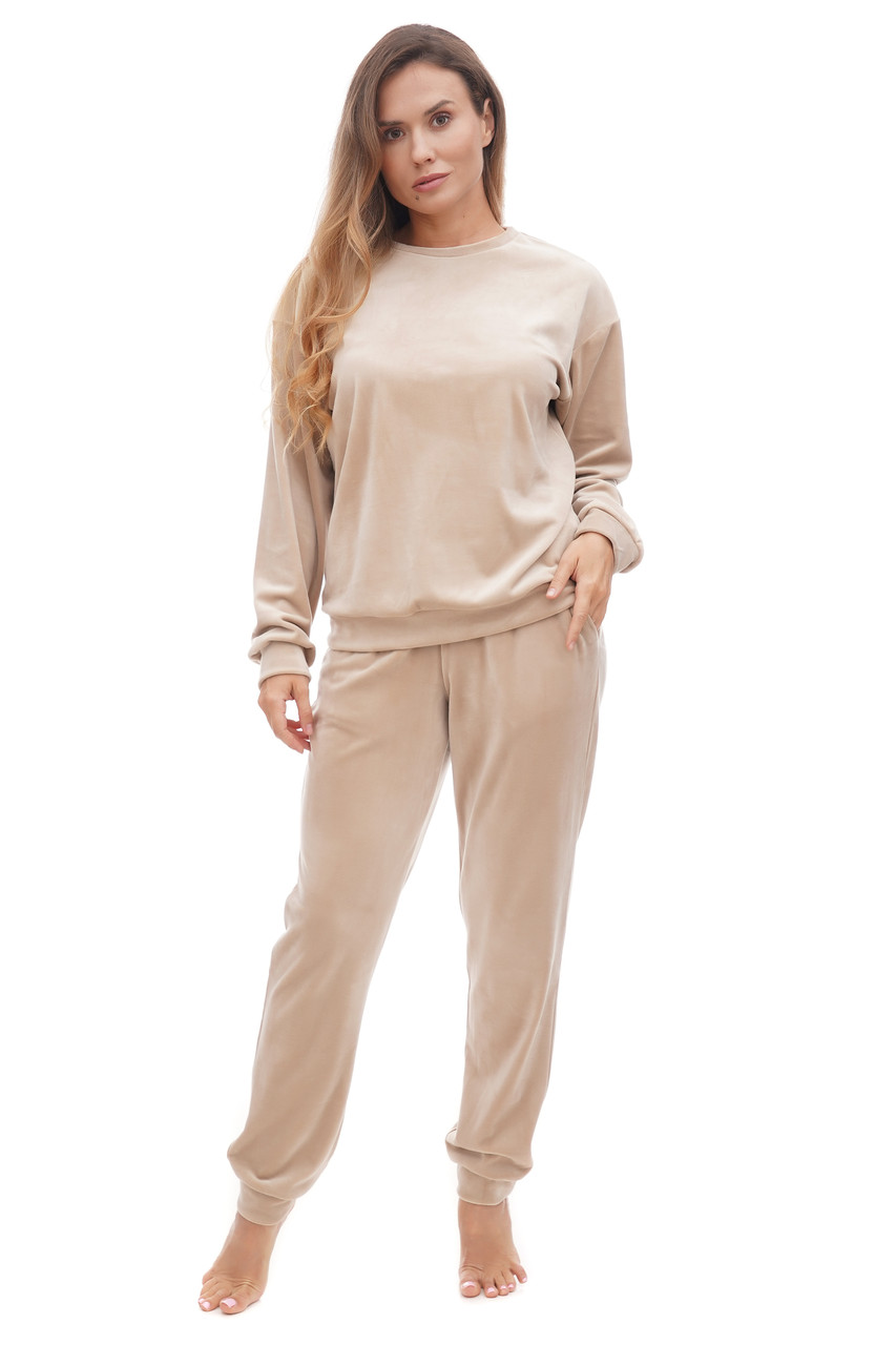 Тепла жіноча велюрова піжама бежева  Martelle Lingerie 309, фото 1