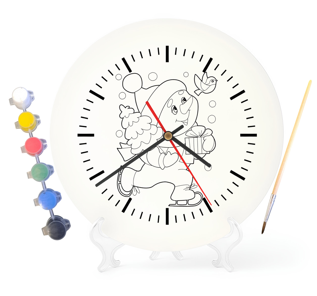 Дитячий набір для творчості годинник розмальовка Сніговик на ковзанах 30 см (Г0077), фото 1