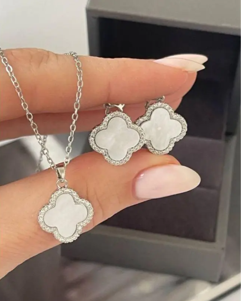 Набір сережки конюшина і підвіска кулон конюшина медичне золото колір срібло, фото 1