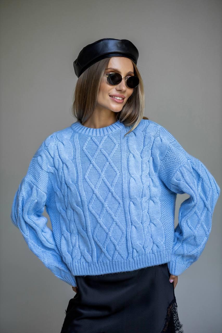 Жіночий теплий светр ажурного в'язання з геометричним візерунком (р. 42-46) 4KF3452, фото 1