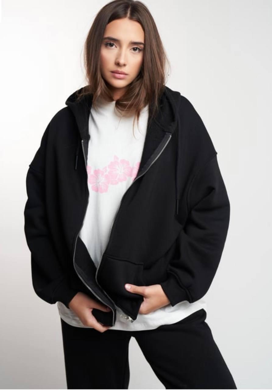 Жіноче тепле худі на флісі зі змійкою на грудях і капюшоном (р. 42-46) 6KF3454, фото 1