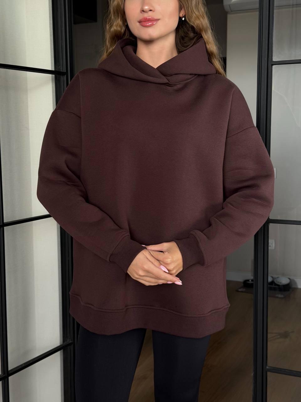 Жіноче базове худі на флісі з капюшоном вільного фасону (р. 42-46) 6KF3455, фото 1