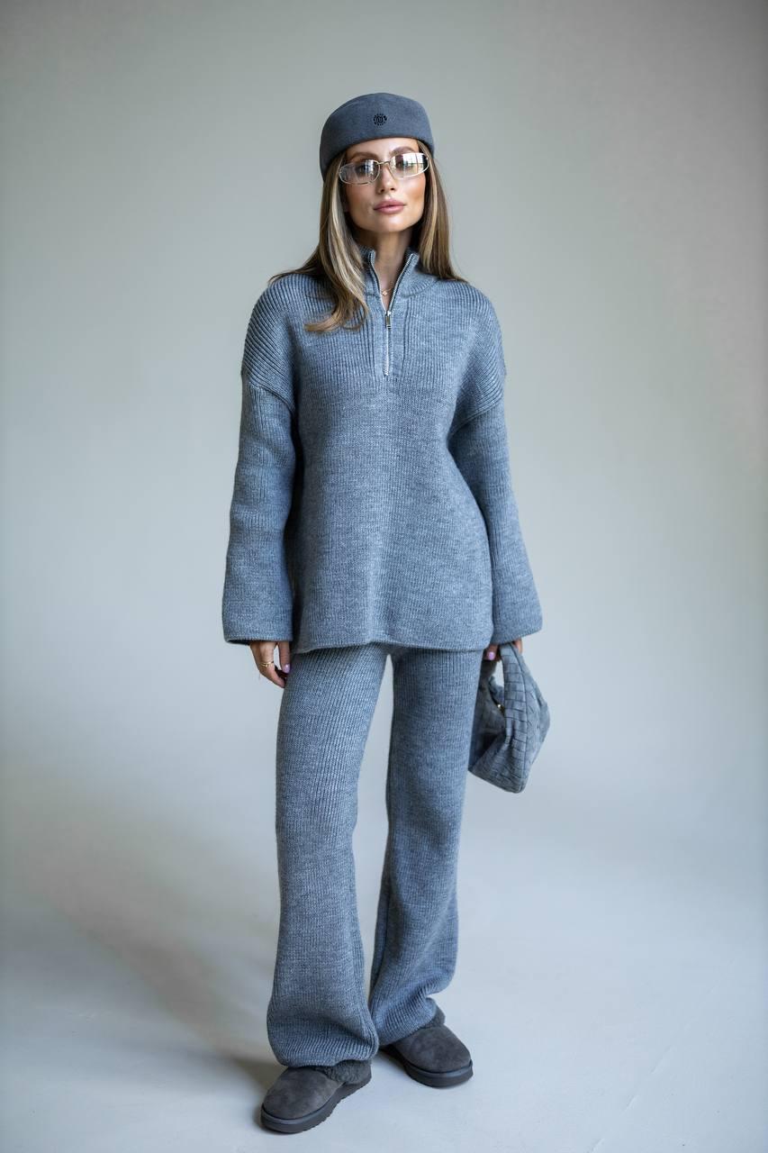 Жіночий теплий костюм прямі штани та подовжений светр на блискавці (р. 42-46) 4KO3943, фото 1