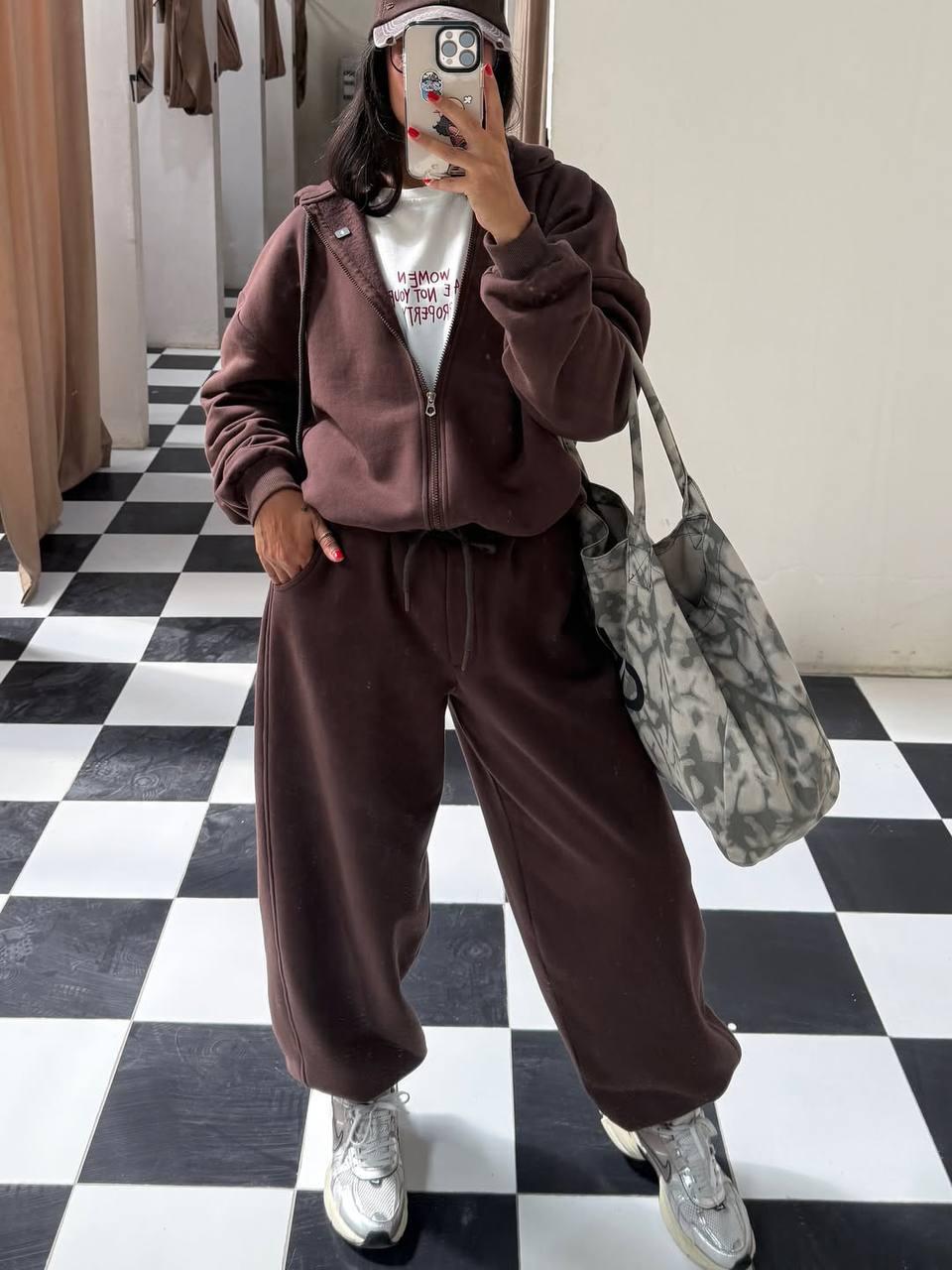 Жіночий теплий костюм у спортивному стилі толстовка на блискавці та штани на високій посадці (р. 42-52) 2KO3949, фото 1