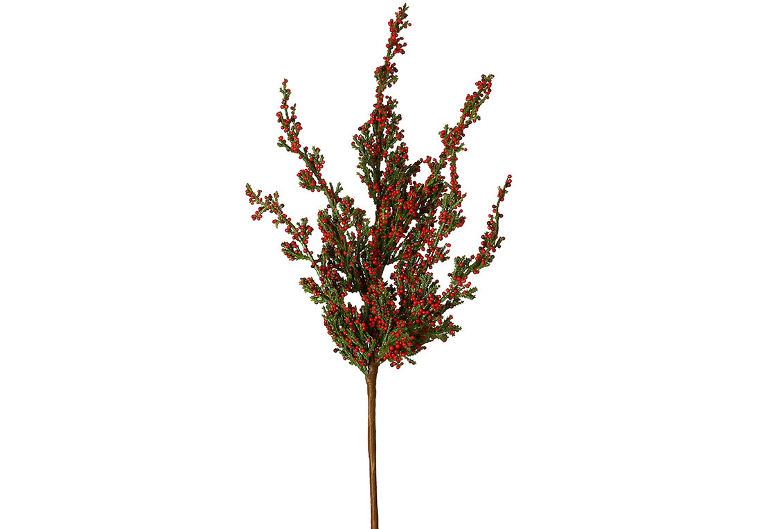 Штучна гілка тиса з червоними ягодами 46см, фото 1