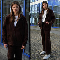 Детский теплый флисовый спортивный костюм на девочку прямые штаны и кофта на молнии 12-16 лет. костюм из флиса для девочки