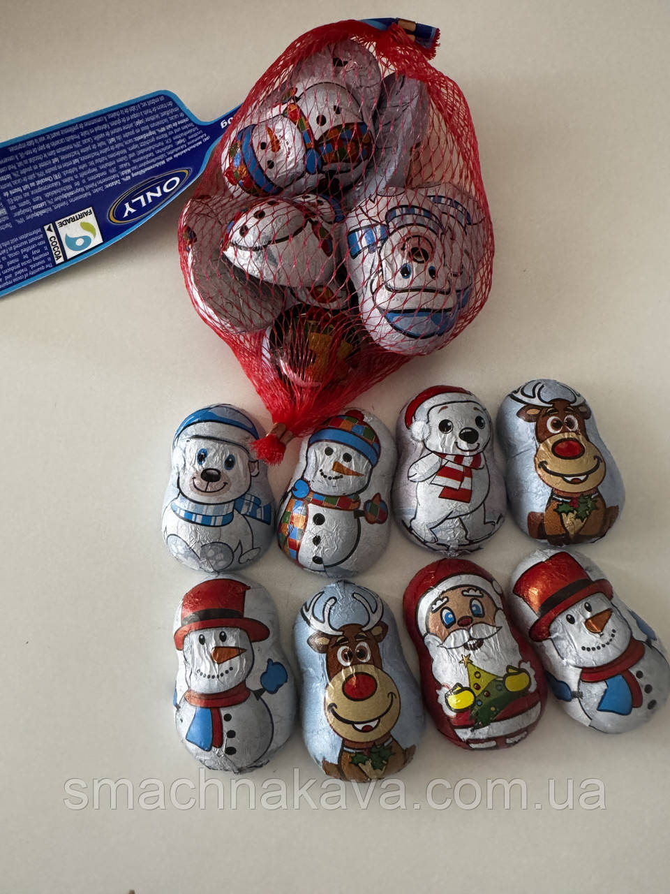 Новорічні цукерки шоколадні Only Фігурка мікс в сітці