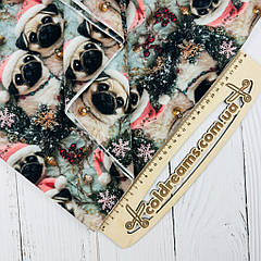 Футер двунитка "Новорічні мопси"- 180см. (діджитал)