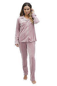 Жіноча велюрова піжама сорочка та штани рожева Martelle Lingerie 321