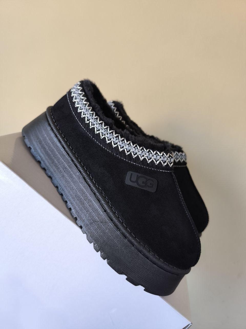 Женские Сабо ЧЕРНЫЕ BLACK с орнаментом на высокой платформе с лейбл UGG