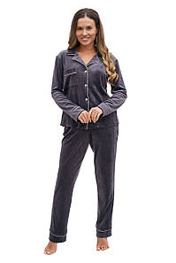 Жіноча велюрова піжама сорочка та штани сіра Martelle Lingerie 321