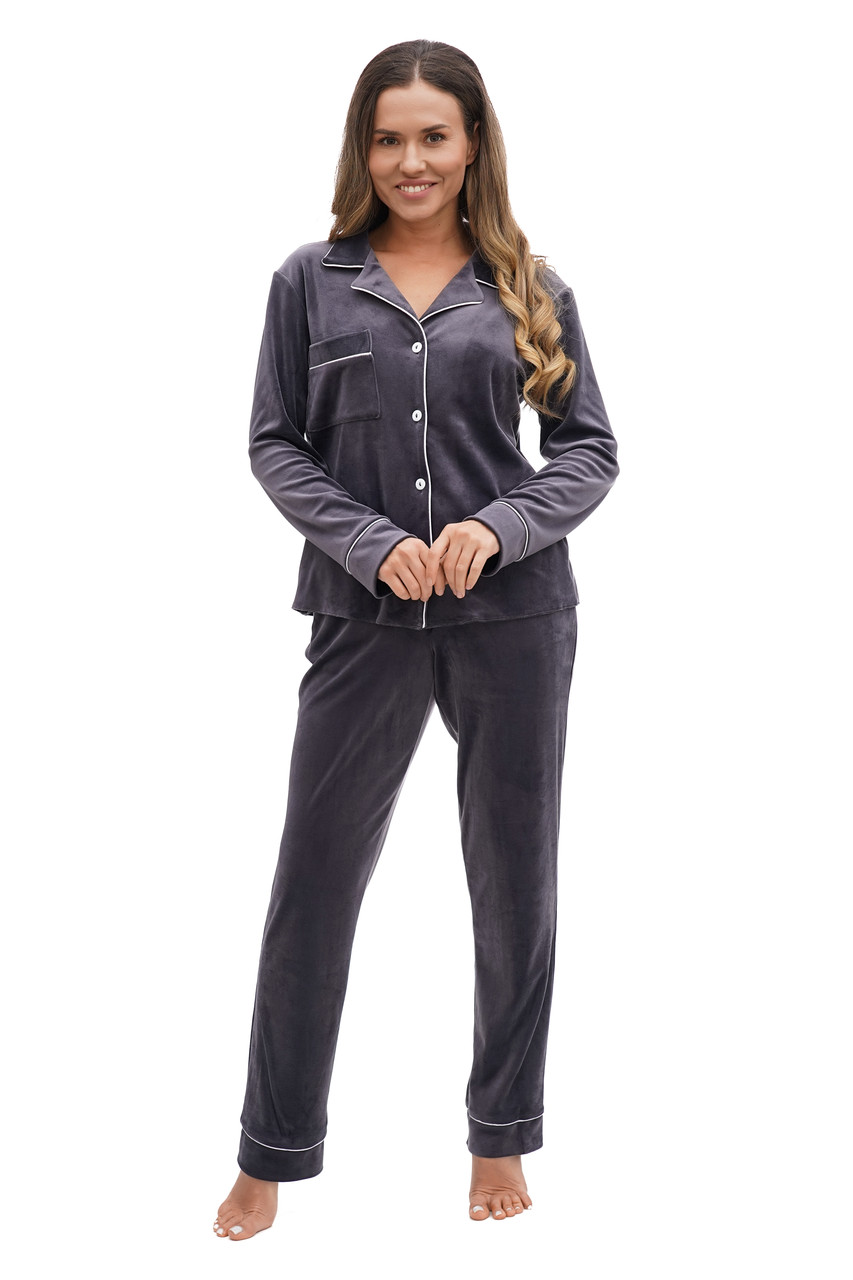 Жіноча велюрова піжама сорочка та штани сіра Martelle Lingerie 321, фото 1