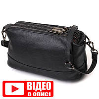 Универсальная женская кожаная сумка на три отделения из натуральной мягкой кожи флотар черная