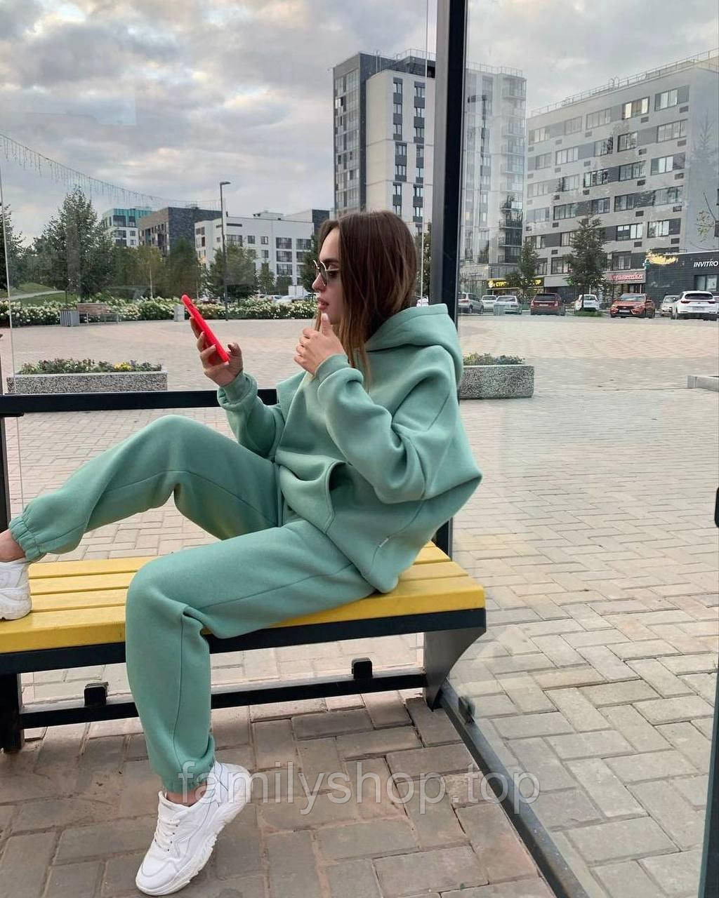 Спортивний костюм на флісі жіночий гарний теплий із худі, фото 1